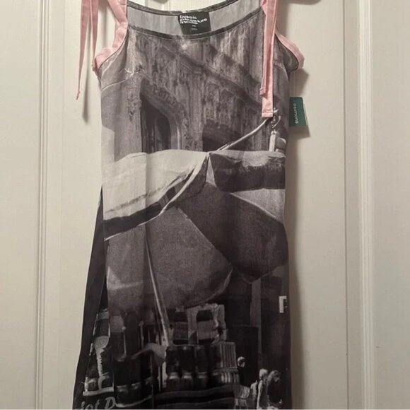 NWT Basic Pleasure Mode Bowtie City Print Satin Dress - Picture 12 of 14